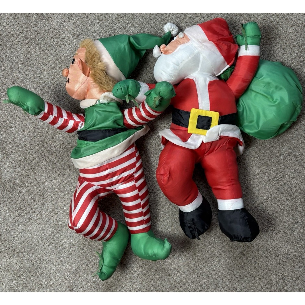 Vintage 2002 ABC‎ Distributing Nylon Elf And Santa Soft Puff Red 19" Christmas